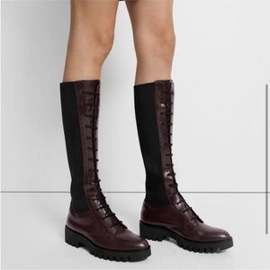 Theory Laced Lug Boots Purple Leather Black Stretchy Sides Combat Chic 38 US 8